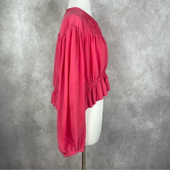 Isabel Marant Nelino Shirred Silk Crop Blouse Paradise Pink Women's Size 40 US 8 - Picture 4 of 12